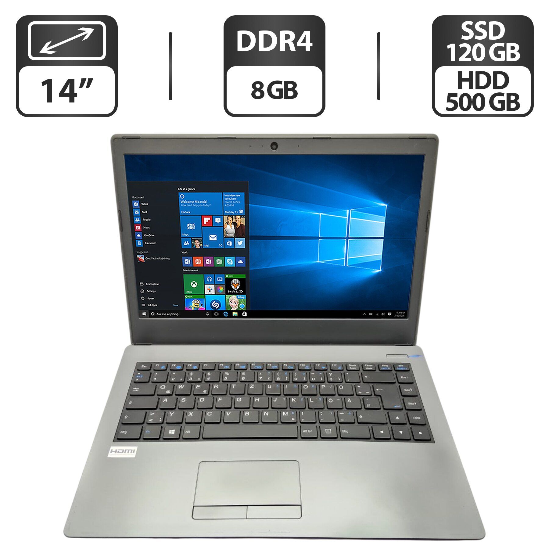 Ноутбук Schenker S306 / 14" (1366x768) TN / Intel Core i5-6200U (2 (4) ядра по 2.3 - 2.8 GHz) / 8 GB DDR4 / 120 GB SSD + 500 GB HDD / Intel HD Graphics 520 / WebCam