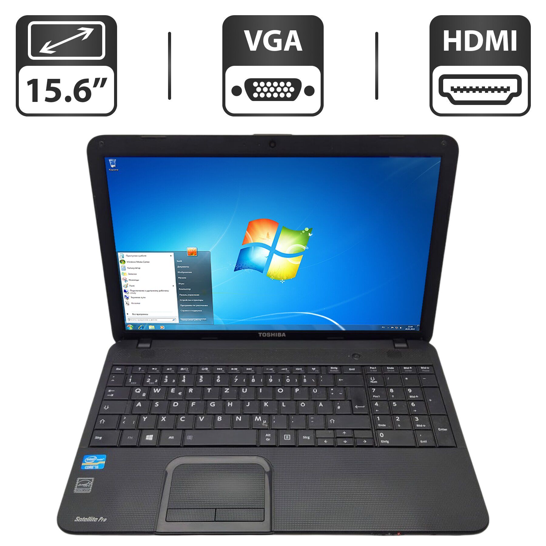 Ноутбук Toshiba Satellite C850 / 15.6" (1366x768) TN / Intel Core i5-3230M (2 (4) ядра по 2.6 - 3.2 GHz) / 6 GB DDR3 / 320 GB HDD / Intel HD Graphics 4000 / WebCam