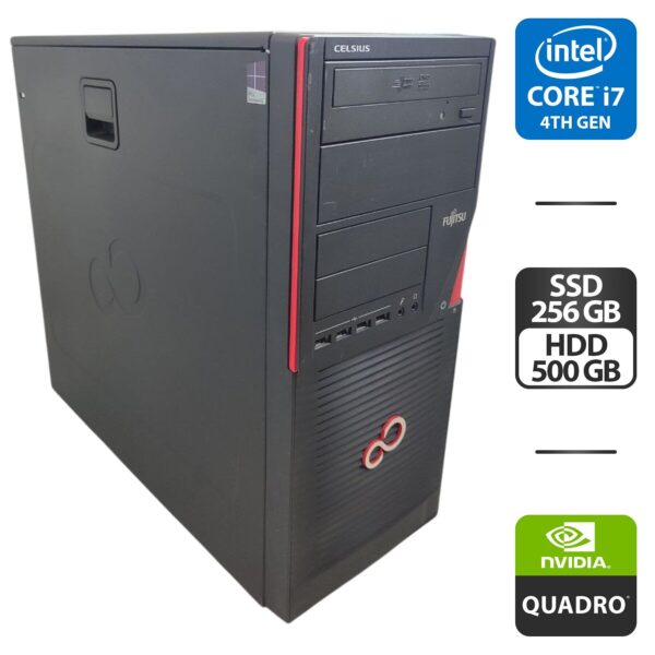 Робоча станція Fujitsu Celsius W530 Workstation Tower / Intel Core i7-4790 (4 (8) ядра по 3.6 - 4.0 GHz) / 16 GB DDR3 / 256 GB SSD + 500 GB HDD / nVidia Quadro K420, 1 GB GDDR3, 128-bit / DVD-ROM