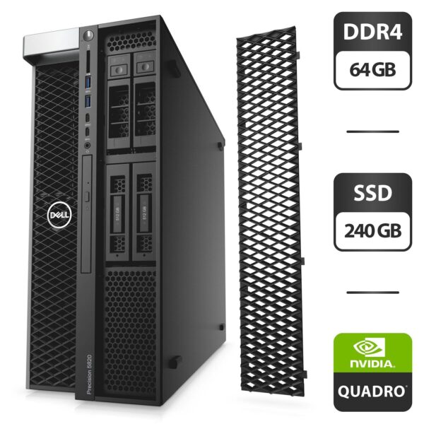 Робоча станція Dell Precision 5820 Tower / Intel Xeon W-2145 (8 (16) ядер по 3.7 - 4.5 GHz) / 64 GB DDR4 / 240 GB SSD / nVidia Quadro P2000, 5 GB GDDR5, 160-bit / DVD-ROM