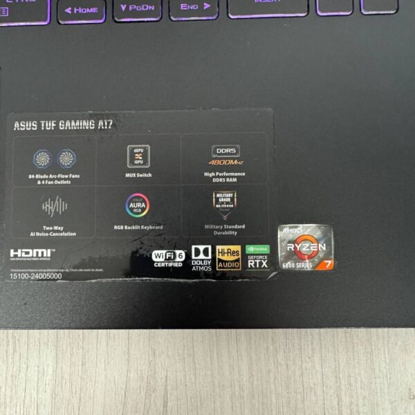Ігровий ноутбук Asus TUF Gaming A17 FA707RE / 17.3" (1920x1080) IPS / AMD Ryzen 7 6800H (8 (16) ядер по 3.2 - 4.7 GHz) / 16 GB DDR5 / 512 GB SSD NVMe / nVidia GeForce RTX 3050 Ti, 4 GB GDDR6, 128-bit / WebCam - Зображення 8