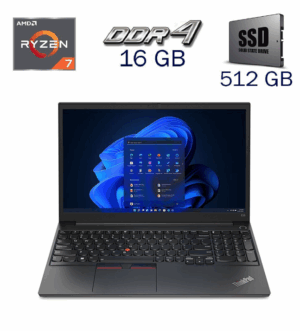Ультрабук Б-клас Lenovo ThinkPad E15 Gen 3 / 15.6" (1920x1080) IPS / AMD Ryzen 7 5700U (8 (16) ядер по 1.8 - 4.3 GHz) / 16 GB DDR4 / 512 GB SSD / AMD Radeon Graphics / WebCam / Windows 11