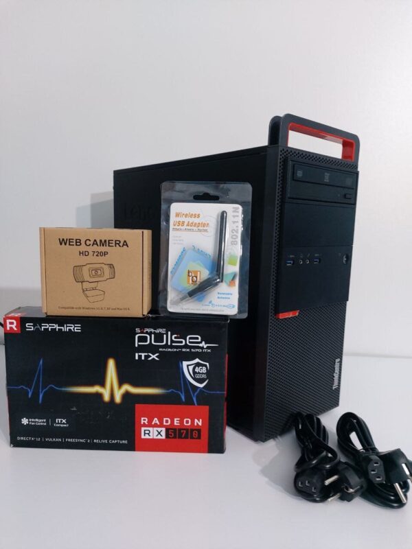 Комплект: Lenovo ThinkCentre M800 Tower / Intel Core i5-6500 (4 ядра по 3.2 - 3.6 GHz) / 16 GB DDR4 / 250 GB SSD + 512 GB SSD / AMD Radeon RX 570, 4 GB GDDR5, 128-bit / DVD-ROM + Монітор LG 24MB37PM-B / 24" (1920x1080) IPS + Кабелі, Wi-Fi адаптер, WebCam - Зображення 2