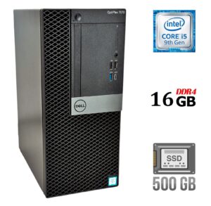Комп'ютер Б-клас Dell OptiPlex 7070 Tower / Intel Core i5-9500 (6 ядер по 3.0 - 4.4 GHz) / 16 GB DDR4 / 500 GB SSD / Intel UHD Graphics 630 / 260W / DisplayPort