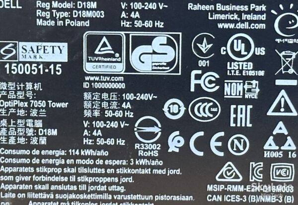 Комп'ютер Dell OptiPlex 7050 Tower / Intel Core i5-7500 (4 ядра по 3.4 - 3.8 GHz) / 8 GB DDR4 / no HDD / Intel HD Graphics 630 / 240W / HDMI / DisplayPort - Зображення 6