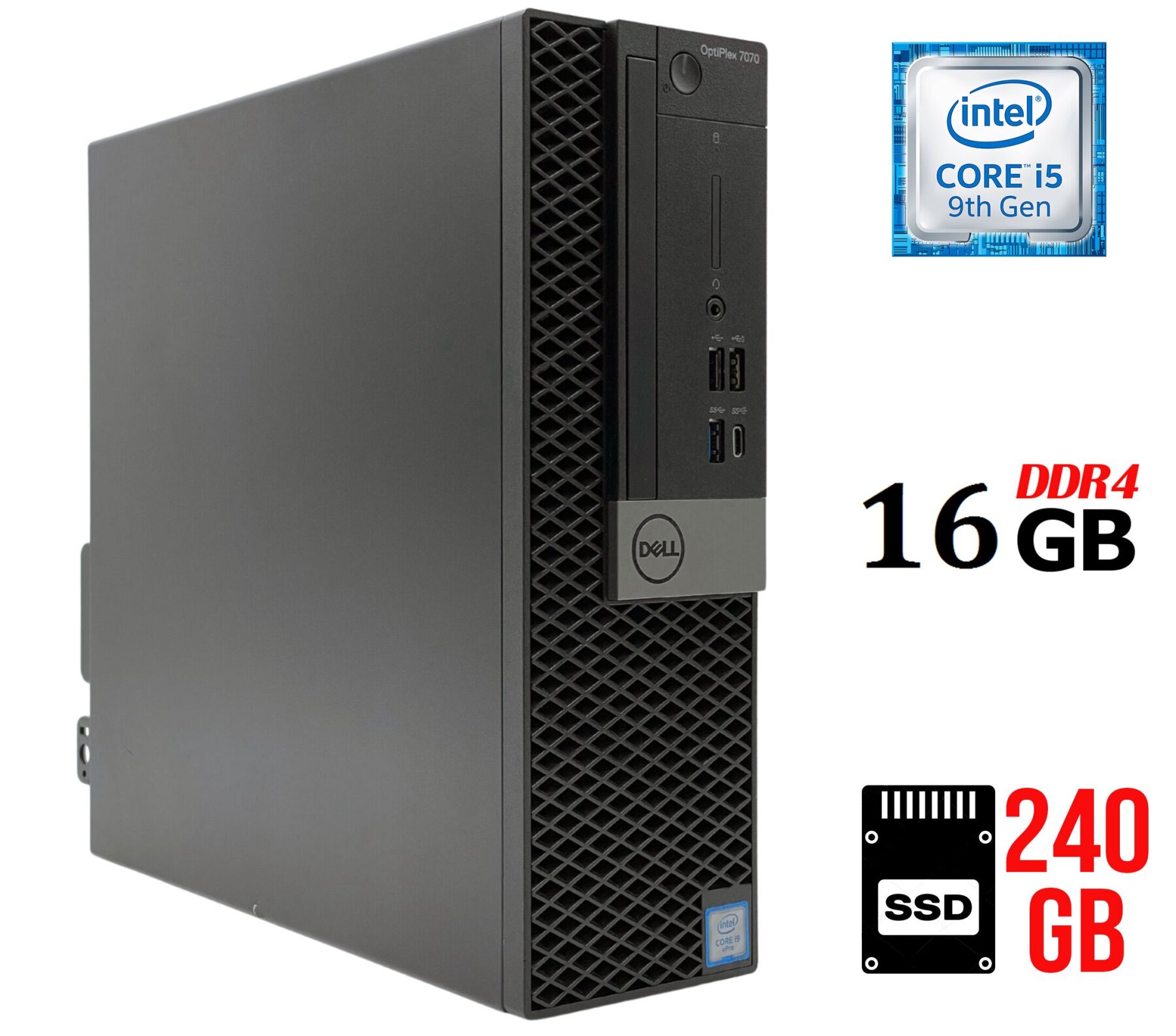 Комп'ютер Dell OptiPlex 7070 SFF / Intel Core i5-9500 (6 ядер по 3.0 - 4.4 GHz) / 16 GB DDR4 / 240 GB SSD / Intel UHD Graphics 630 / 200W / DisplayPort