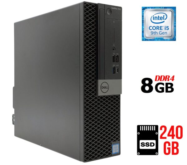 Комп'ютер Dell OptiPlex 7070 SFF / Intel Core i5-9500 (6 ядер по 3.0 - 4.4 GHz) / 8 GB DDR4 / 240 GB SSD / Intel UHD Graphics 630 / 200W / DisplayPort