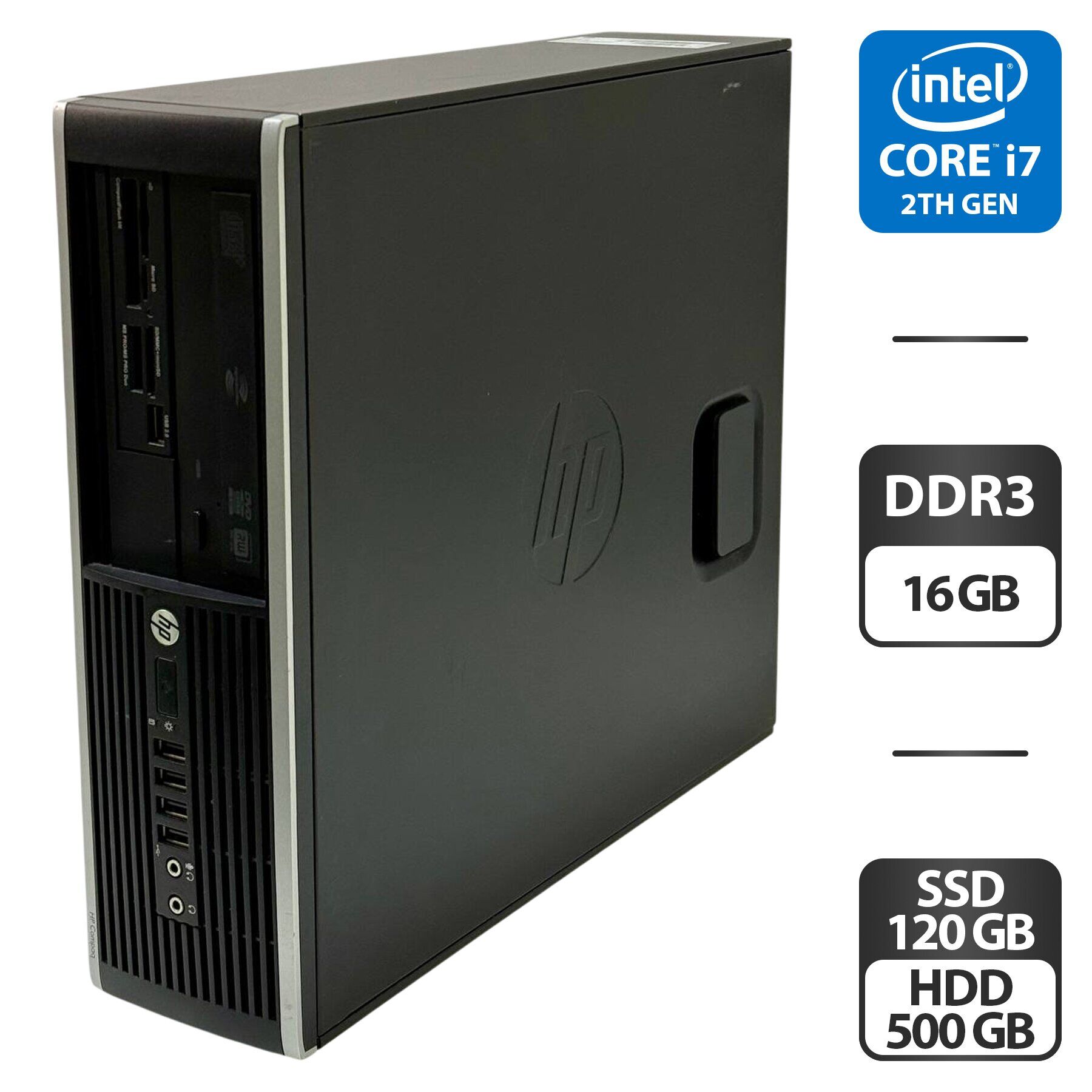 Комп'ютер HP Compaq 8200 Elite SFF / Intel Core i7-2600 (4 (8) ядра по 3.4 - 3.8 GHz) / 16 GB DDR3 / 120 GB SSD + 500 GB HDD / Intel HD Graphics 2000 / DVD-ROM