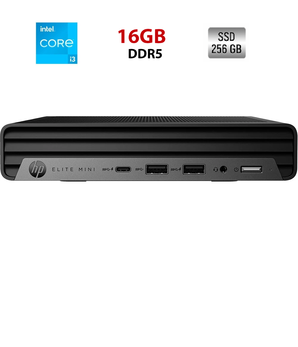 Неттоп Б-клас HP Elite Mini 800 G9 USFF / Intel Core i3-12300T (4 (8) ядра по 2.3 - 4.2 GHz) / 16 GB DDR4 / 256 GB SSD / Intel UHD Graphics 730 / Com Port / HDMI / VGA / DP / Windows 11 Pro