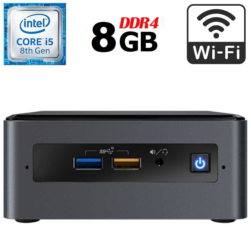 Неттоп Б-клас Intel NUC NUC8BEK USFF / Intel Core i5-8259U (4 (8) ядра по 2.3 - 3.8 GHz) / 8 GB DDR4 / 256 GB SSD M.2 / Intel Iris Plus Graphics 655 / USB 3.1 / HDMI / Wi-Fi + Блок живлення