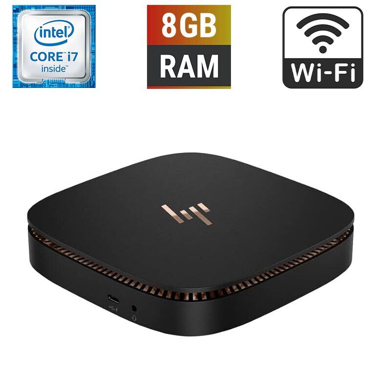 Неттоп HP Elite Slice TPC-1021-DM USFF / Intel Core i7-6700T (4 (8) ядра по 2.8 - 3.6 GHz) / 8 GB DDR4 / 256 GB SSD M.2 / Intel HD Graphics 530 / DisplayPort / HDMI / Wi-Fi + Блок живлення