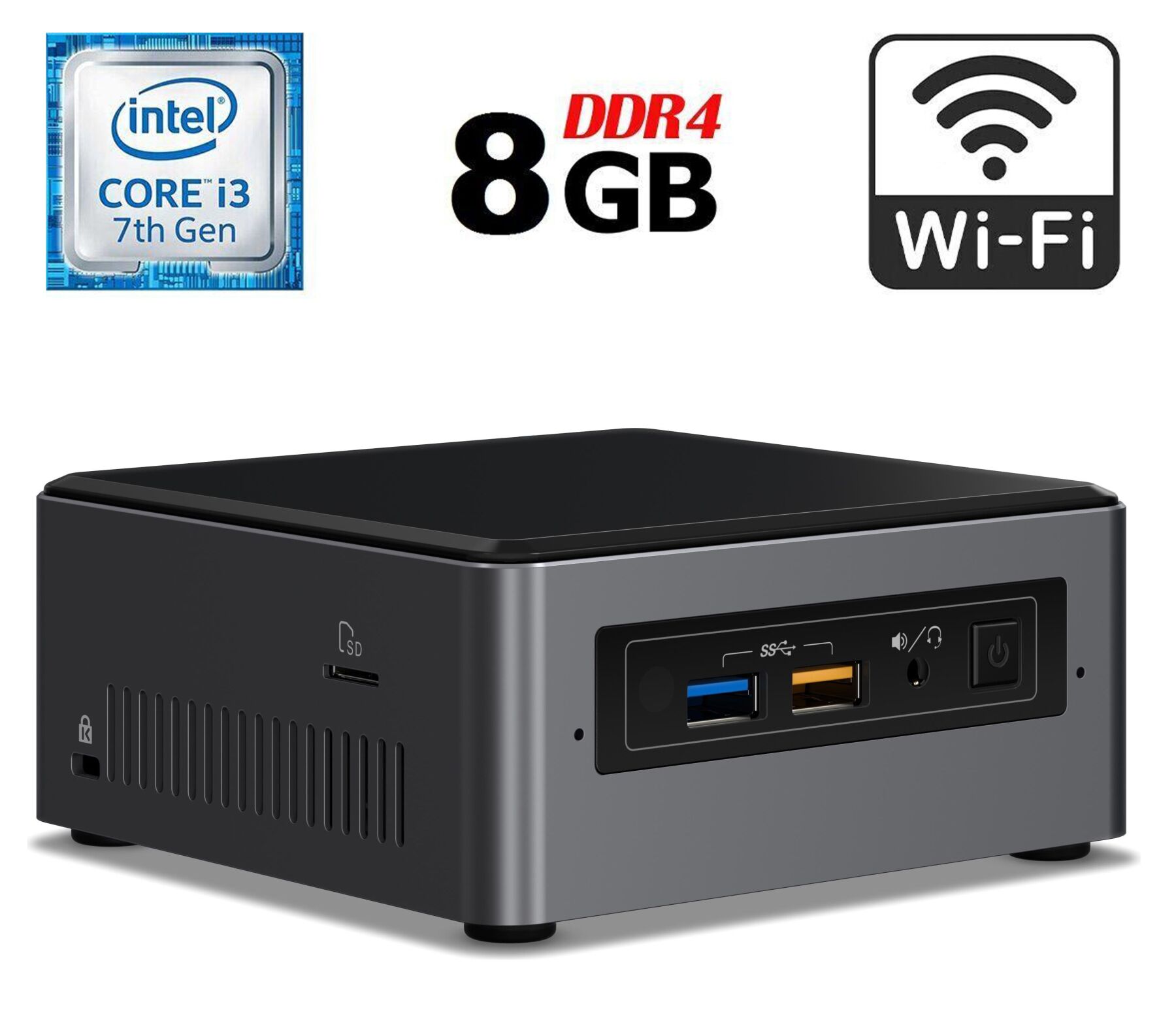 Неттоп Intel NUC NUC7i3BNH USFF / Intel Core i3-7100U (2 (4) ядра по 2.4 GHz) / 8 GB DDR4 / 250 GB SSD / Intel HD Graphics 620 / HDMI / Wi-Fi + Блок живлення