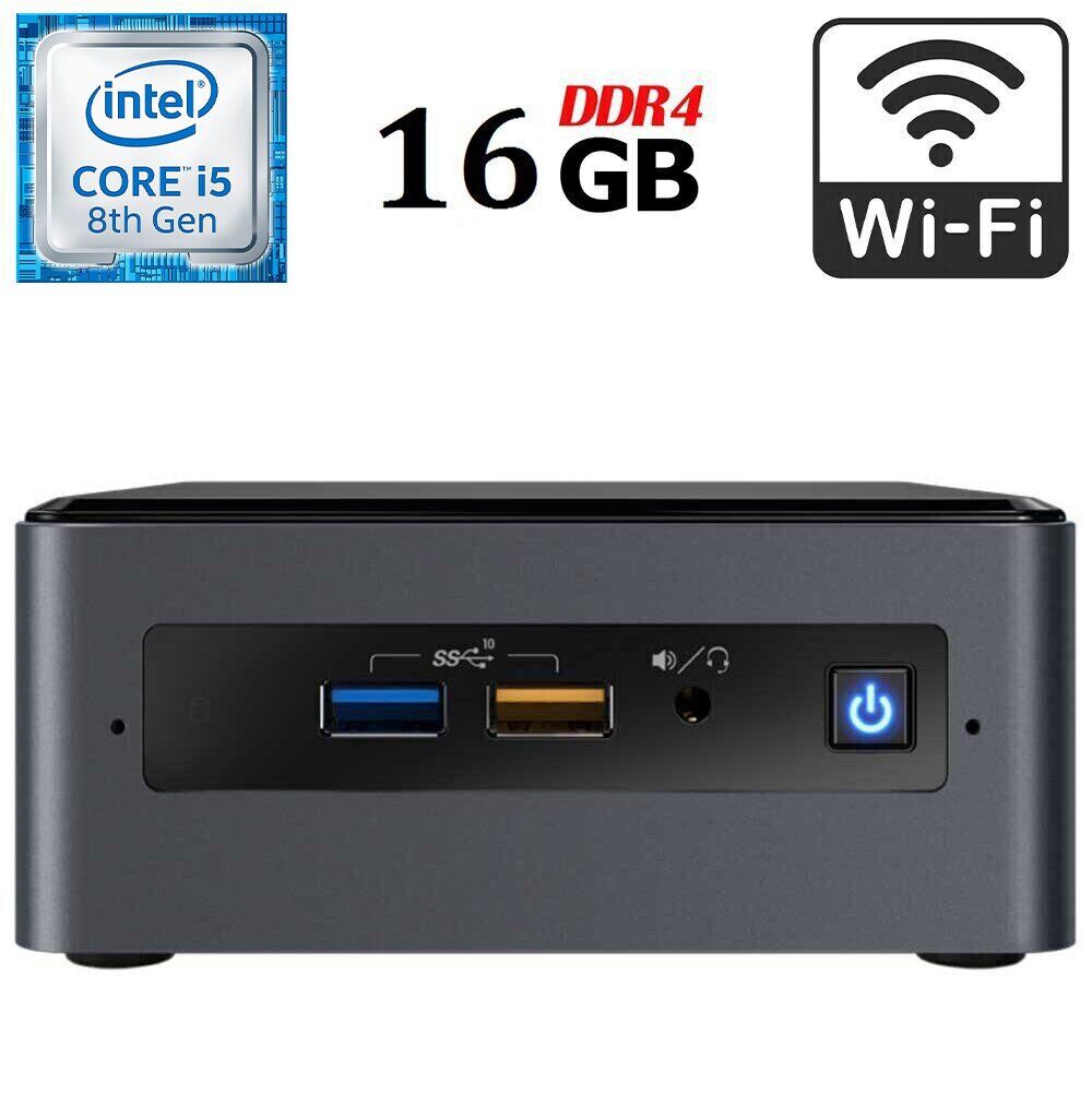Неттоп Intel NUC NUC8BEK USFF / Intel Core i5-8259U (4 (8) ядра по 2.3 - 3.8 GHz) / 16 GB DDR4 / 256 GB SSD M.2 / Intel Iris Plus Graphics 655 / USB 3.1 / HDMI / Wi-Fi + Блок живлення