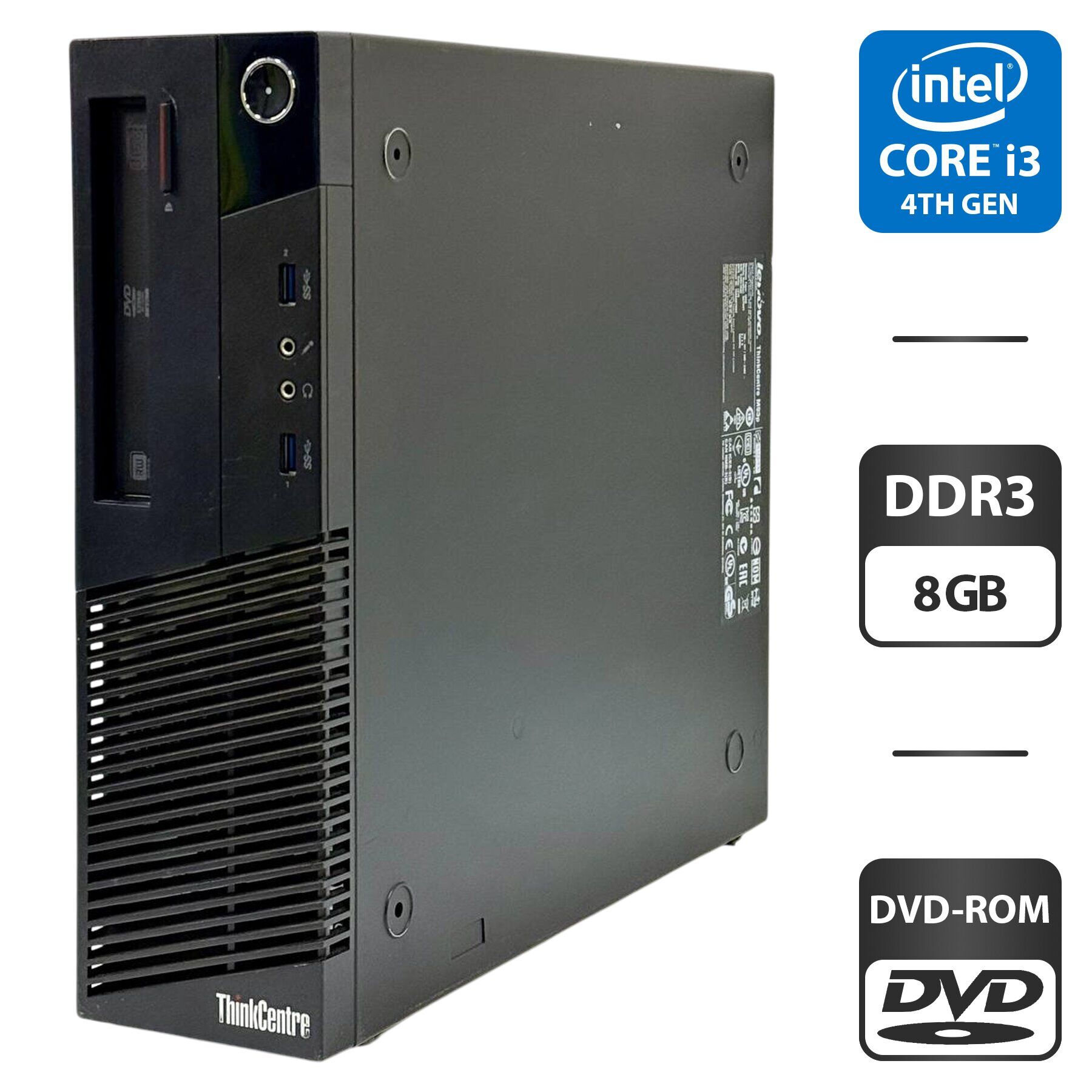 Неттоп Lenovo ThinkCentre M93p Tiny USFF / Intel Core i3-4130 (2 (4) ядра по 3.4 GHz) / 8 GB DDR3 / 500 GB HDD / Intel HD Graphics 4400 / DVD-ROM
