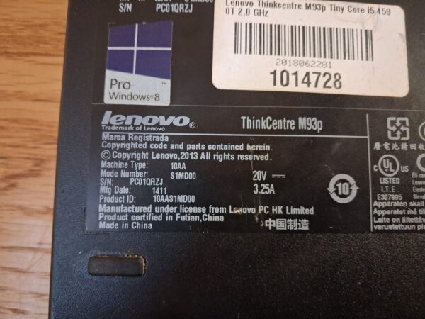 Неттоп Lenovo ThinkCentre M93p Tiny USFF / Intel Core i5-4570T (2 (4) ядра по 2.9 - 3.6 GHz) / 8 GB DDR3 / 250 GB SSD / Intel HD Graphics 4600 / DisplayPort / Блок живлення в комплекті - Зображення 5