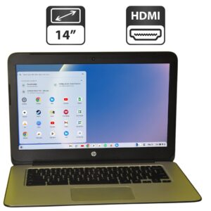 Ноутбук Б-клас HP ChromeBook 14 G4 / 14" (1366x768) TN / Intel Celeron N2840 (2 ядра по 2.16 - 2.58 GHz) / 4 GB DDR3 / 16 GB eMMC / Intel HD Graphics / WebCam / Chrome OS + Блок живлення
