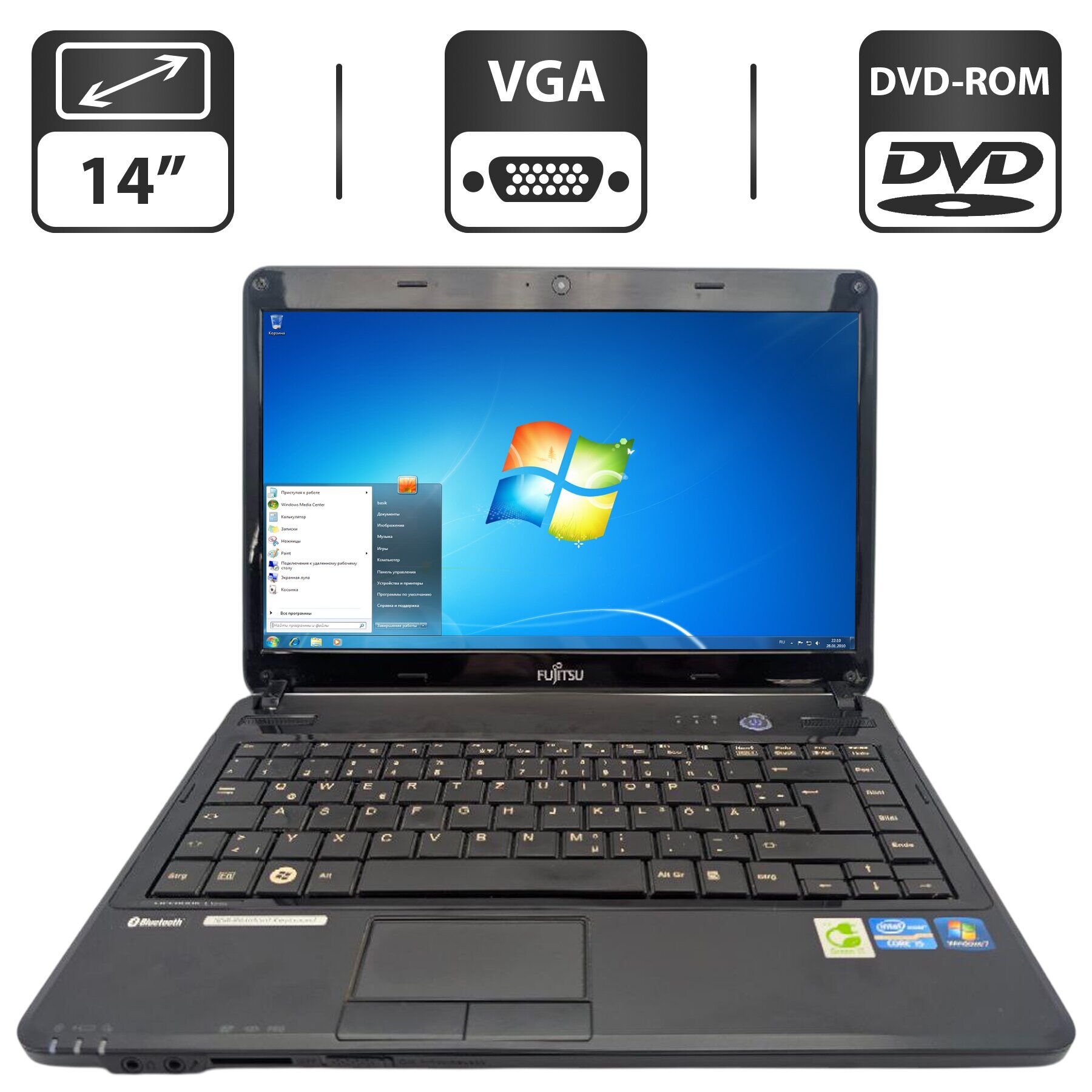 Ноутбук Fujitsu LifeBook LH531 / 14" (1366x768) TN / Intel Core i5-2430M (2 (4) ядра по 2.4 - 3.0 GHz) / 6 GB DDR3 / 500 GB HDD / Intel HD Graphics 3000 / WebCam / DVD-ROM