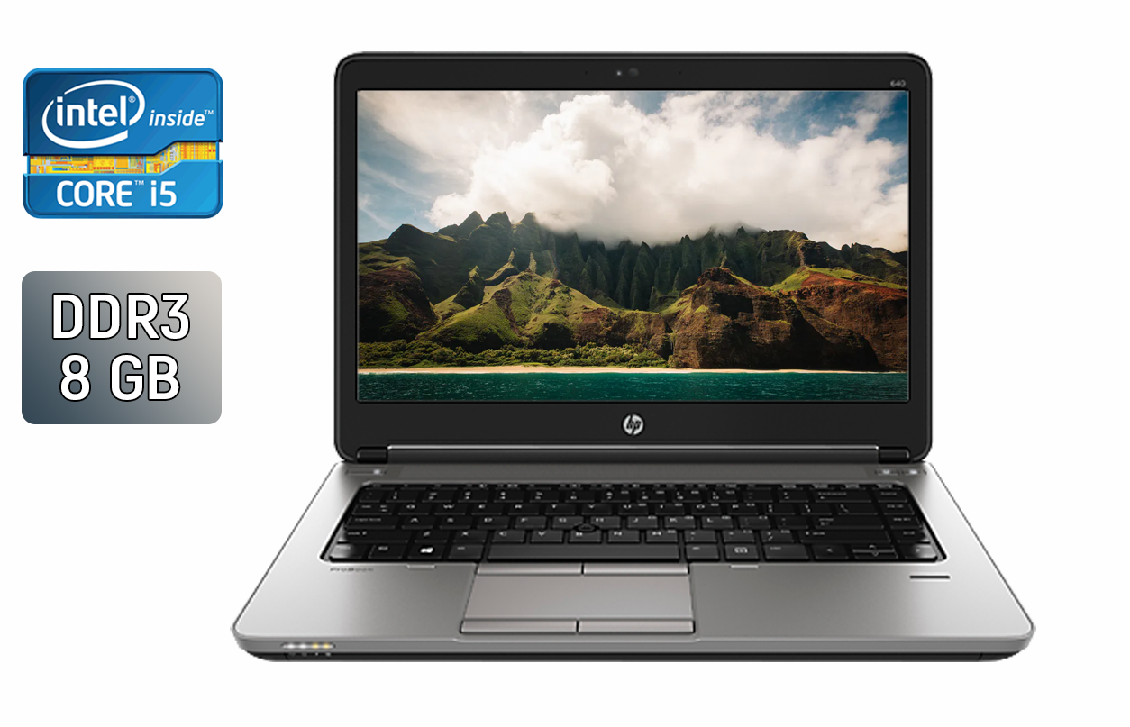 Ноутбук HP ProBook 640 G1 / 14" (1366x768) TN / Intel Core i5-4300M (2 (4) ядра по 2.6 - 3.3 GHz) / 8 GB DDR3 / 240 GB SSD / Intel HD Graphic 4600 / Fingerprint / WebCam / Windows 10