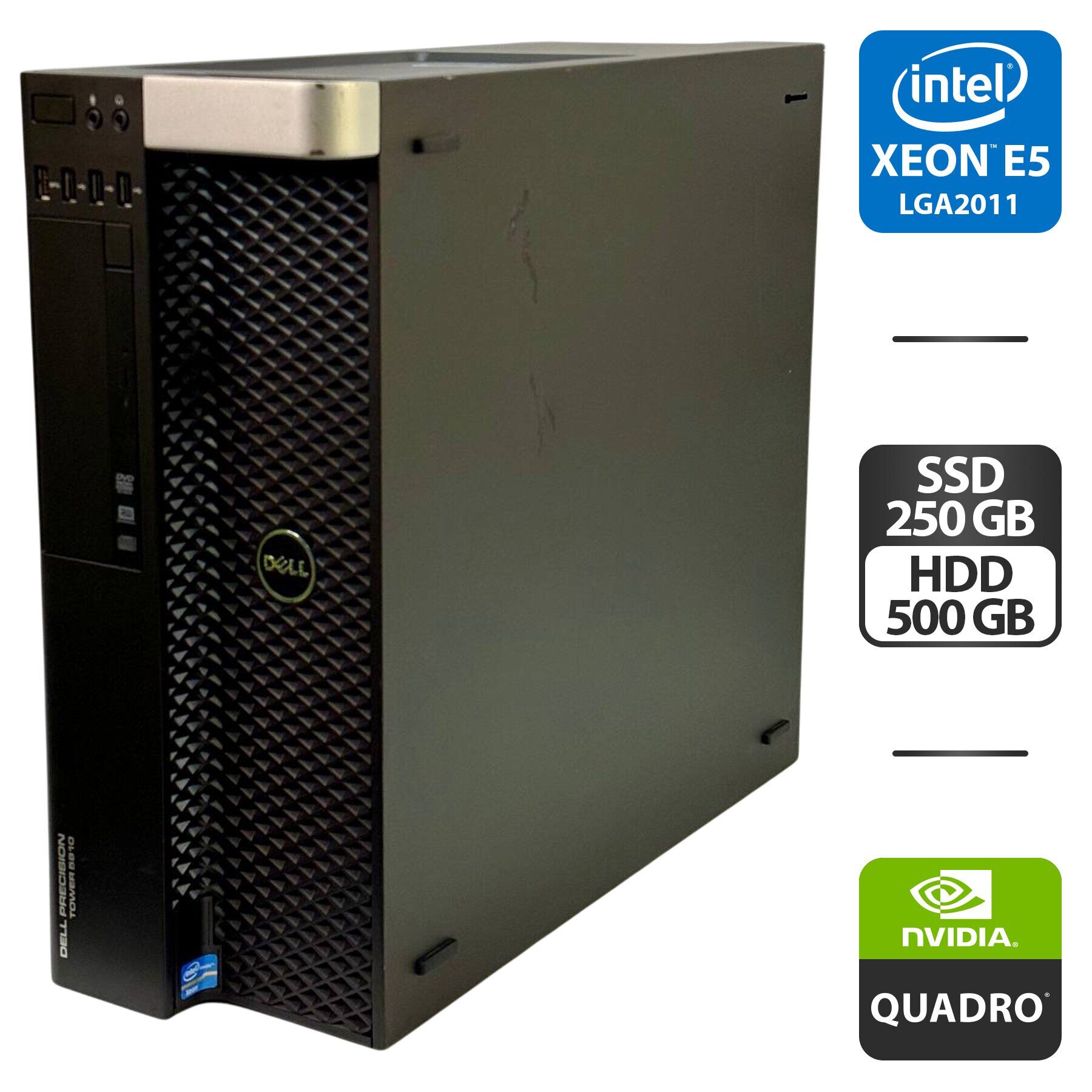 Робоча станція Dell Precision 5810 Workstation Tower / Intel Xeon E5-1650 v3 (6 (12) ядер по 3.5 - 3.8 GHz) / 32 GB DDR4 / 250 GB SSD + 500 GB HDD / nVidia Quadro M2000, 4 GB GDDR5, 128-bit / DVD-ROM
