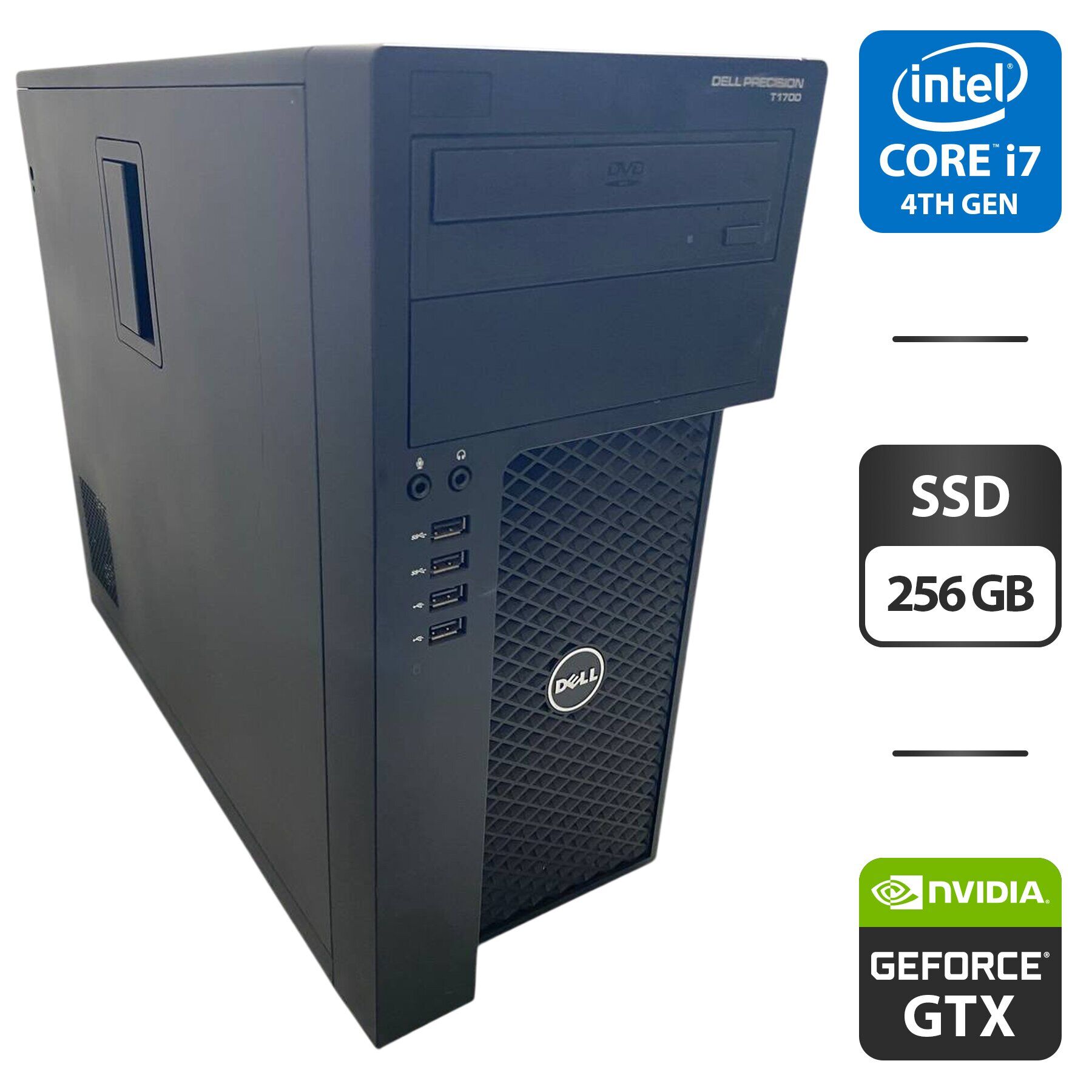 Робоча станція Dell Precision T1700 Tower / Intel Core i7-4790 (4 (8) ядра по 3.6 - 4.0 GHz) / 16 GB DDR3 / 256 GB SSD / nVidia GeForce GTX 650 Ti, 1 GB GDDR5, 128-bit / DVD-ROM