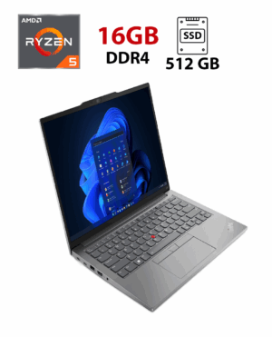 Ультрабук Lenovo Б-клас ThinkPad E14 5 Gen Aluminium / 14" (1920х1200) IPS / AMD Ryzen 5 7530U (6 (12) ядер по 2.0 - 4.5 GHz) / 16 GB DDR4 / 512 GB SSD / AMD Radeon RX Vega 7 / WebCam
