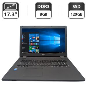 Ноутбук Acer Aspire ES1-711 / 17.3" (1600x900) TN / Intel Pentium N3540 (4 ядра по 2.16 - 2.66 GHz) / 8 GB DDR3 / 120 GB SSD / Intel HD Graphics / WebCam / DVD-ROM