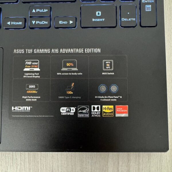 Ігровий ноутбук Б-клас Asus TUF Gaming Advantage A16 FA617NS / 16" (1920x1200) IPS / AMD Ryzen 7 7735HS (8 (16) ядер по 3.2 - 4.75 GHz) / 16 GB DDR5 / 512 GB SSD NVMe / AMD Radeon RX 7600S, 8 GB GDDR6, 128-bit / WebCam - Зображення 9