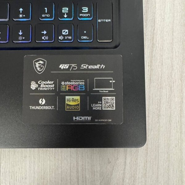Ігровий ноутбук Б-клас MSI GS75 Stealth 10SE / 17.3" (1920x1080) IPS / Intel Core i7-10875H (8 (16) ядра по 2.3 - 5.1 GHz) / 16 GB DDR4 / 512 GB SSD NVMe / nVidia GeForce RTX 2060, 6 GB GDDR6, 192-bit / WebCam - Зображення 9
