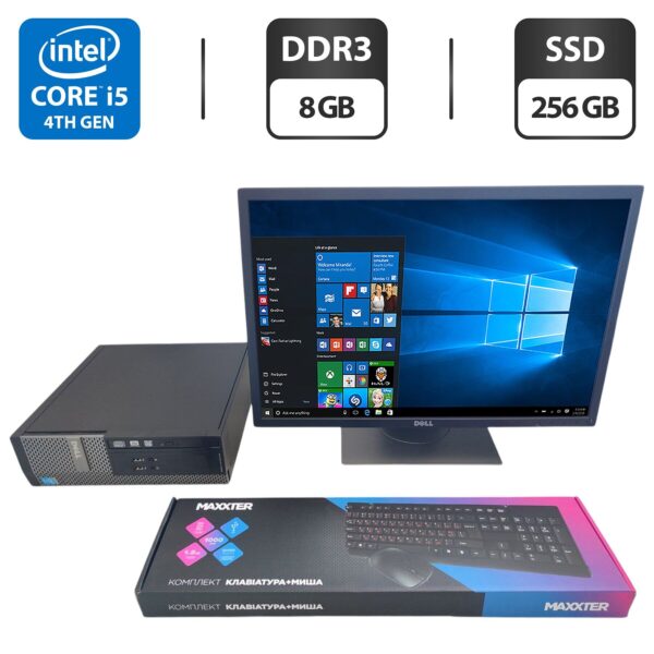 Комплект ПК: комп'ютер Dell OptiPlex 3020 SFF / Intel Core i5-4570 (4 ядра по 3.2 - 3.6 GHz) / 8 GB DDR3 / 256 GB SSD / Intel HD Graphics 4600 / DVD-ROM + Монитор Б-клас Dell P2217 / 22" (1680x1050) TN + Клавіатура та мишка, кабелі