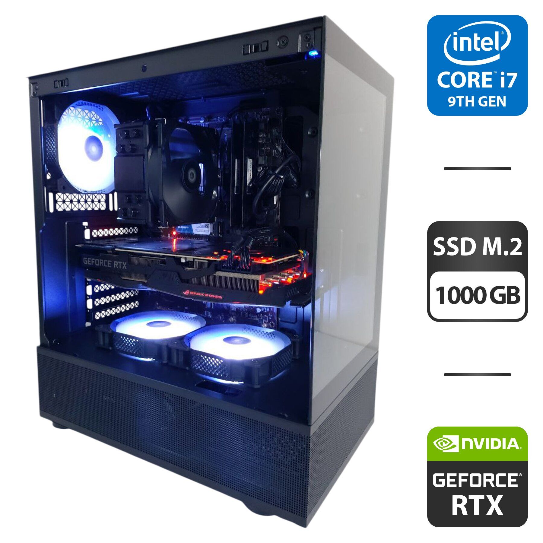Ігровий ПК 1stPlayer Mi7-A Tower / Intel Core i7-9700 (8 ядер по 3.0 - 4.7 GHz) / 32 GB DDR4 / 1000 GB SSD M.2 / nVidia GeForce RTX 2080 Ti, 11 GB GDDR6, 352-bit / 650W + Кабелі підключення