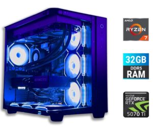 Ігровий ПК Tower / AMD Ryzen 7 7700 (8 (16) ядер по 3.8 - 5.3 GHz) / 32 GB DDR5 / 1000 GB SSD / nVidia GeForce RTX 5070 Ti, 16 GB GDDR7, 256-bit / 800W + Кабель живлення