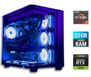 Ігровий ПК Tower / AMD Ryzen 7 7700 (8 (16) ядер по 3.8 - 5.3 GHz) / 32 GB DDR5 / 1000 GB SSD / nVidia GeForce RTX 5080, 16 GB GDDR7, 256-bit / 850W + Кабель живлення