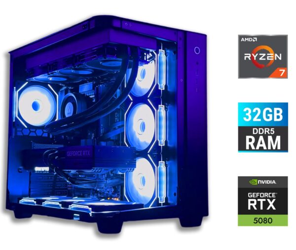 Ігровий ПК Tower / AMD Ryzen 7 7700 (8 (16) ядер по 3.8 - 5.3 GHz) / 32 GB DDR5 / 1000 GB SSD / nVidia GeForce RTX 5080, 16 GB GDDR7, 256-bit / 850W + Кабель живлення