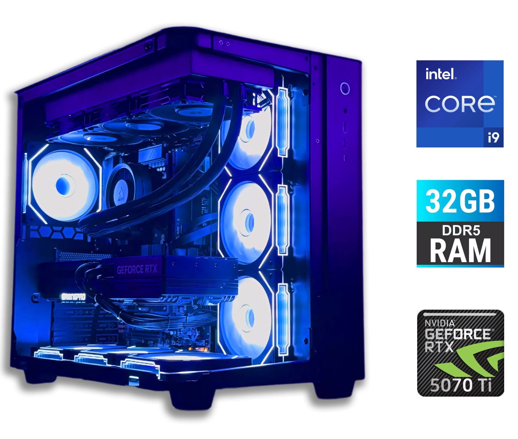 Ігровий ПК Tower / Intel Core i9-14900K (24 (32) ядра по 3.2 - 6.0 GHz) / 32 GB DDR5 / 2000 GB SSD / nVidia GeForce RTX 5070 Ti, 16 GB GDDR7, 256-bit / 850W + Кабель живлення