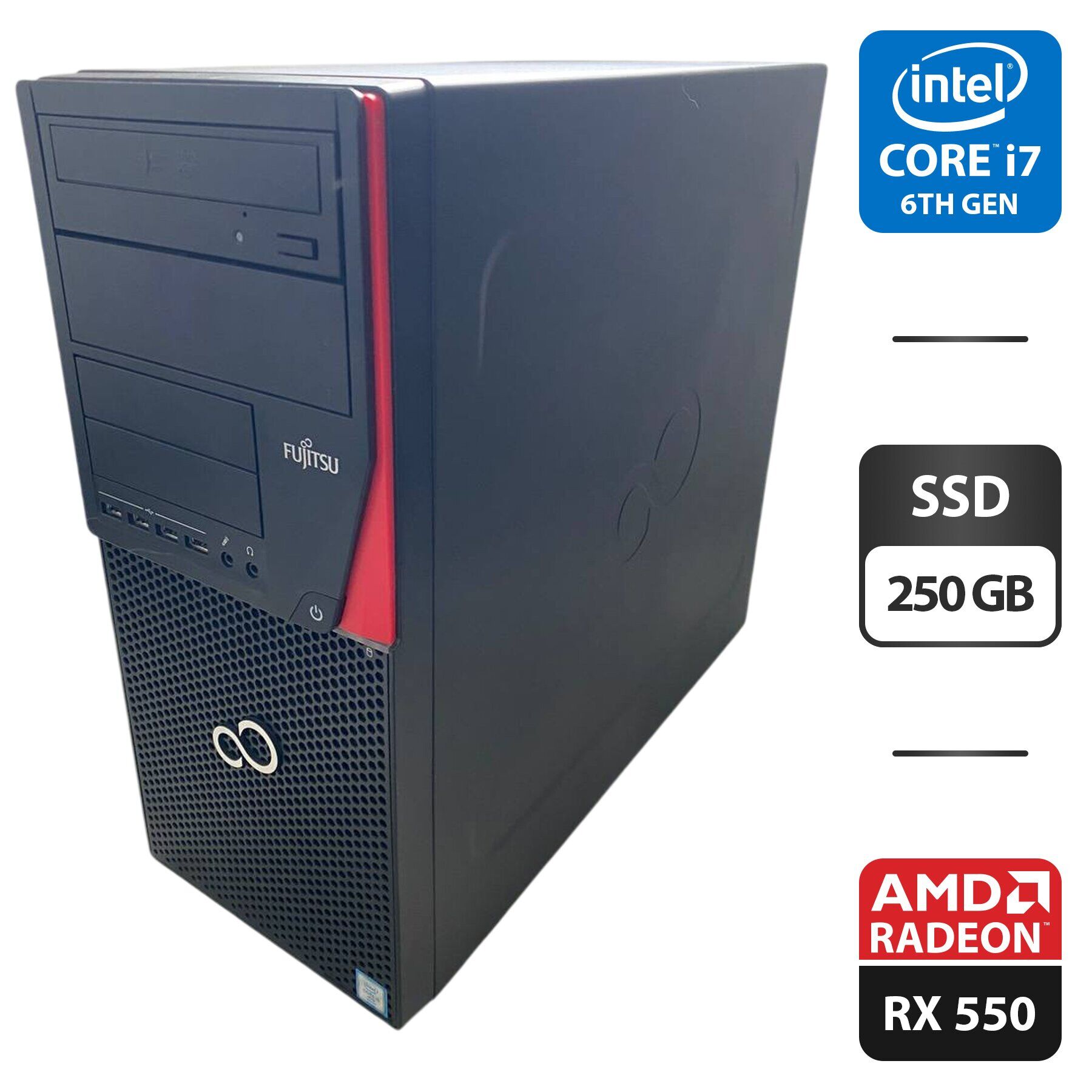 Комп'ютер Fujitsu Esprimo P756 E90 Tower / Intel Core i7-6700 (4 (8) ядра по 3.4 - 4.0 GHz) / 16 GB DDR4 / 250 GB SSD / AMD Radeon RX 550, 2 GB GDDR5, 128-bit / DVD-ROM