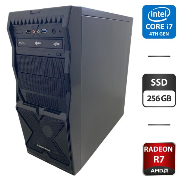 Комп'ютер NoName Tower / Intel Core i7-4770 (4 (8) ядра по 3.4 - 3.9 GHz) / 16 GB DDR3 / 256 GB SSD / AMD Radeon R7 250X, 2 GB GDDR5, 128-bit / DVD-ROM