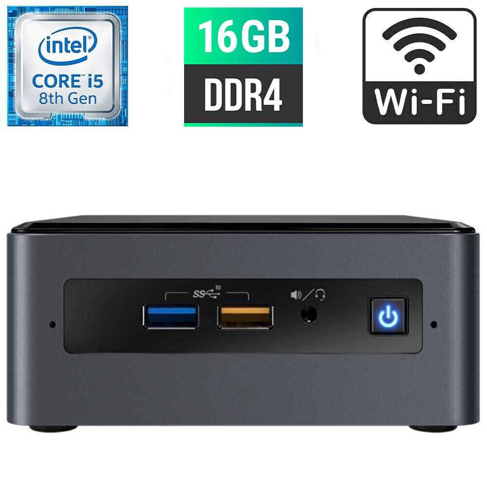 Неттоп Б-клас Intel NUC NUC8BEK USFF / Intel Core i5-8259U (4 (8) ядра по 2.3 - 3.8 GHz) / 16 GB DDR4 / 256 GB SSD M.2 / Intel Iris Plus Graphics 655 / USB 3.1 / HDMI / Wi-Fi + Блок живлення