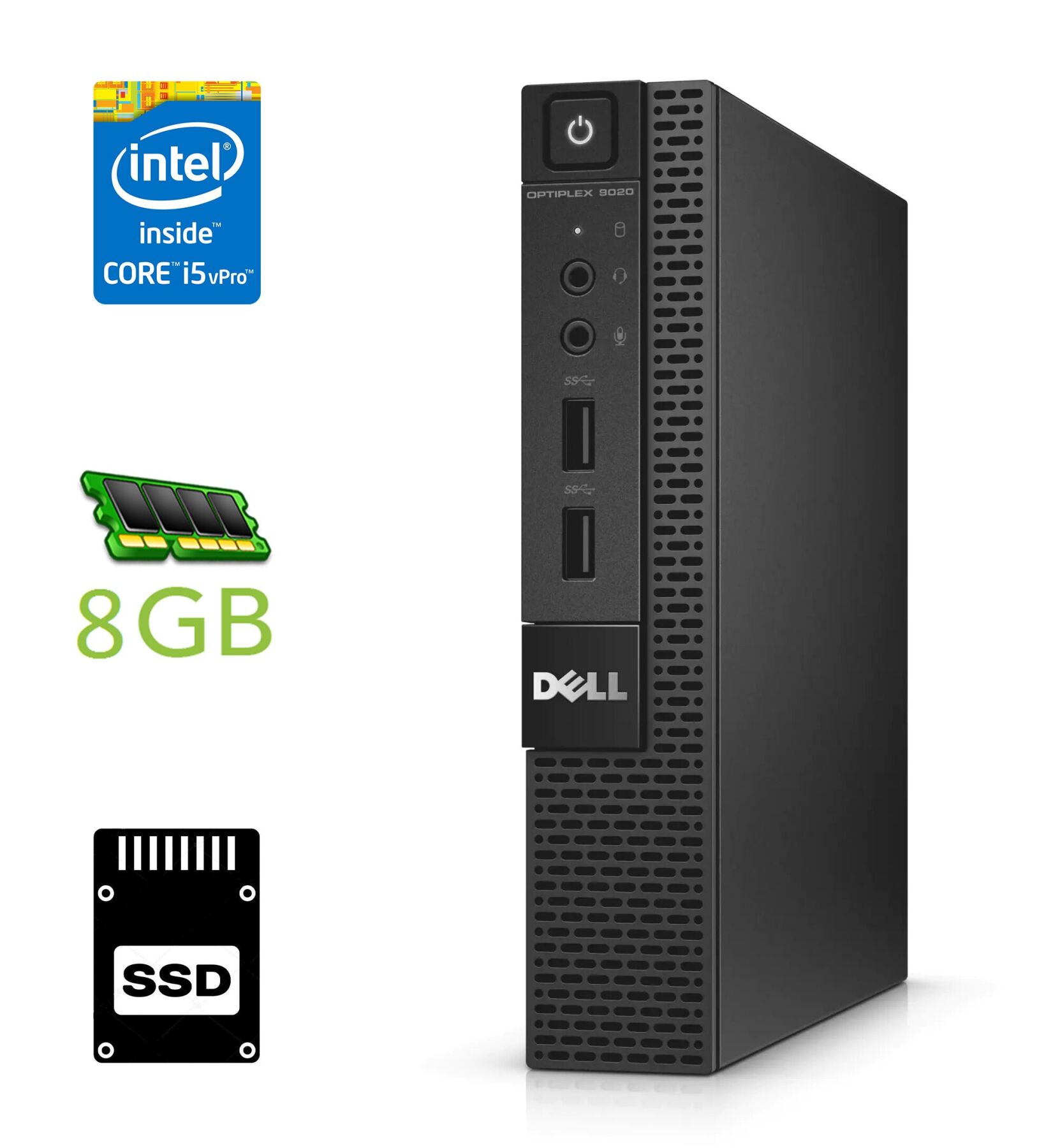 Неттоп Dell OptiPlex 9020M USFF / Intel Core i5-4590T (4 ядра по 2.0 - 3.0 GHz) / 8 GB DDR3 / 250 GB SSD / Intel HD Graphics 4600 / DisplayPort / Wi-Fi + Блок живлення