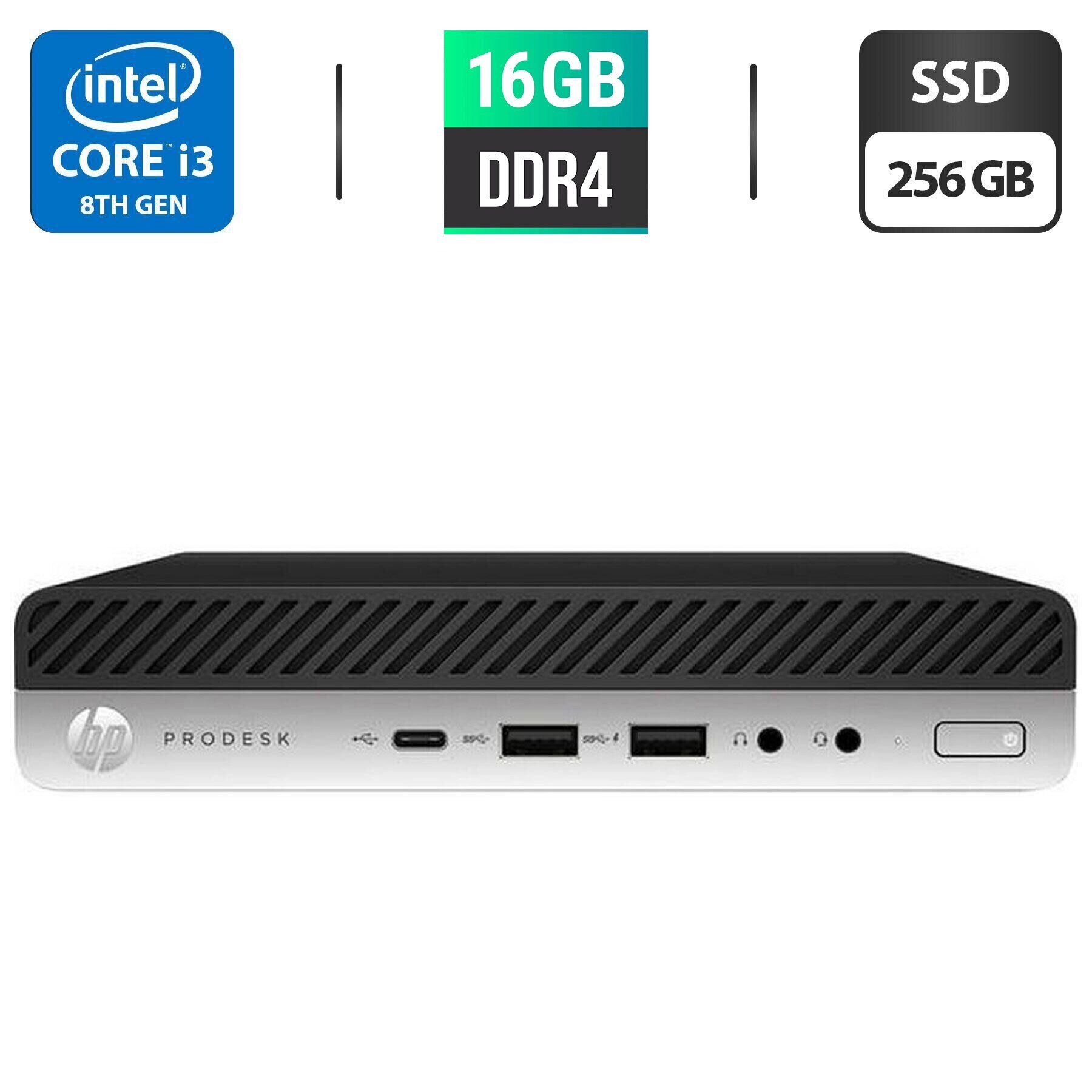 Неттоп HP ProDesk 600 G4 USFF / Intel Core i3-8100T (4 ядра по 3.1 GHz) / 16 GB DDR4 / 256 GB SSD / Intel UHD Graphics 630 / DisplayPort + Блок живлення