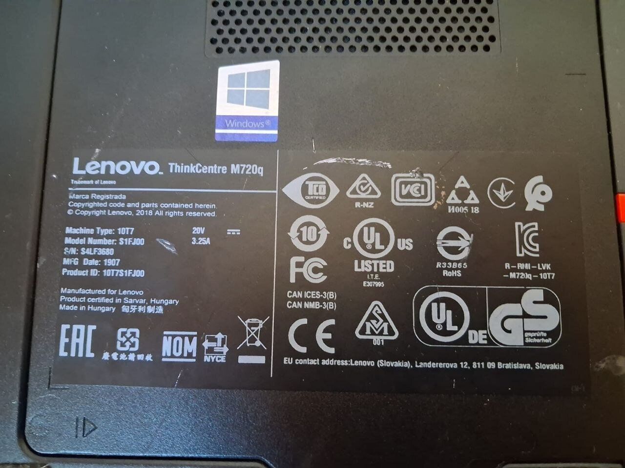 Неттоп Lenovo ThinkCentre M720q Tiny USFF / Intel Core i3-8100T (4 ядра по 3.1 GHz) / 16 GB DDR4 / 240 GB SSD / Intel UHD Graphics 630 / USB 3.1 / Блок живлення в комплекті - Зображення 4