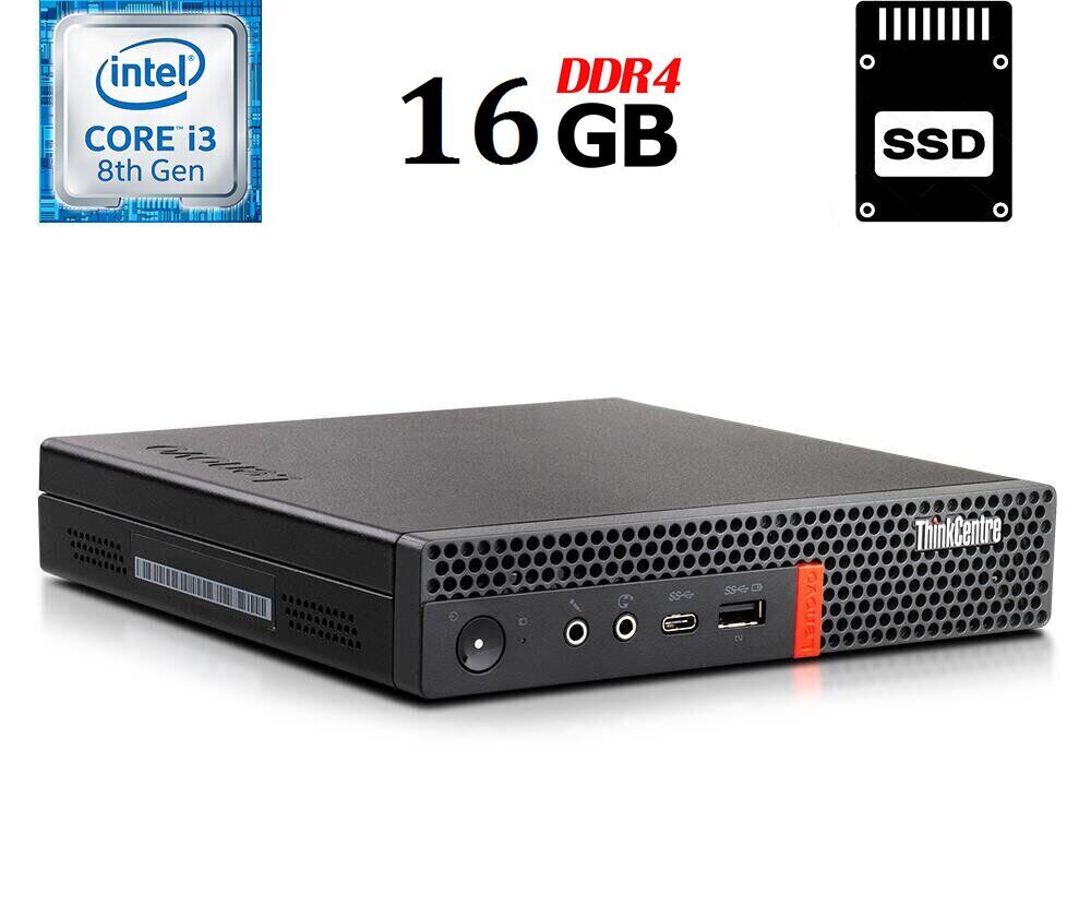 Неттоп Lenovo ThinkCentre M720q Tiny USFF / Intel Core i3-8100T (4 ядра по 3.1 GHz) / 16 GB DDR4 / 240 GB SSD / Intel UHD Graphics 630 / USB 3.1 / Блок живлення в комплекті