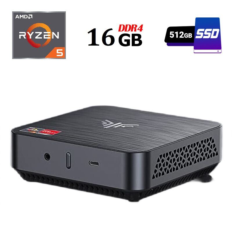 Неттоп NiPoGi AM02 USFF / AMD Ryzen 5 3500U (4 (8) ядра по 2.1 - 3.7 GHz) / 16 GB DDR4 / 512 GB SSD / AMD Radeon Vega 8 Graphics / HDMI / DisplayPort / Wi-Fi + Блок живлення