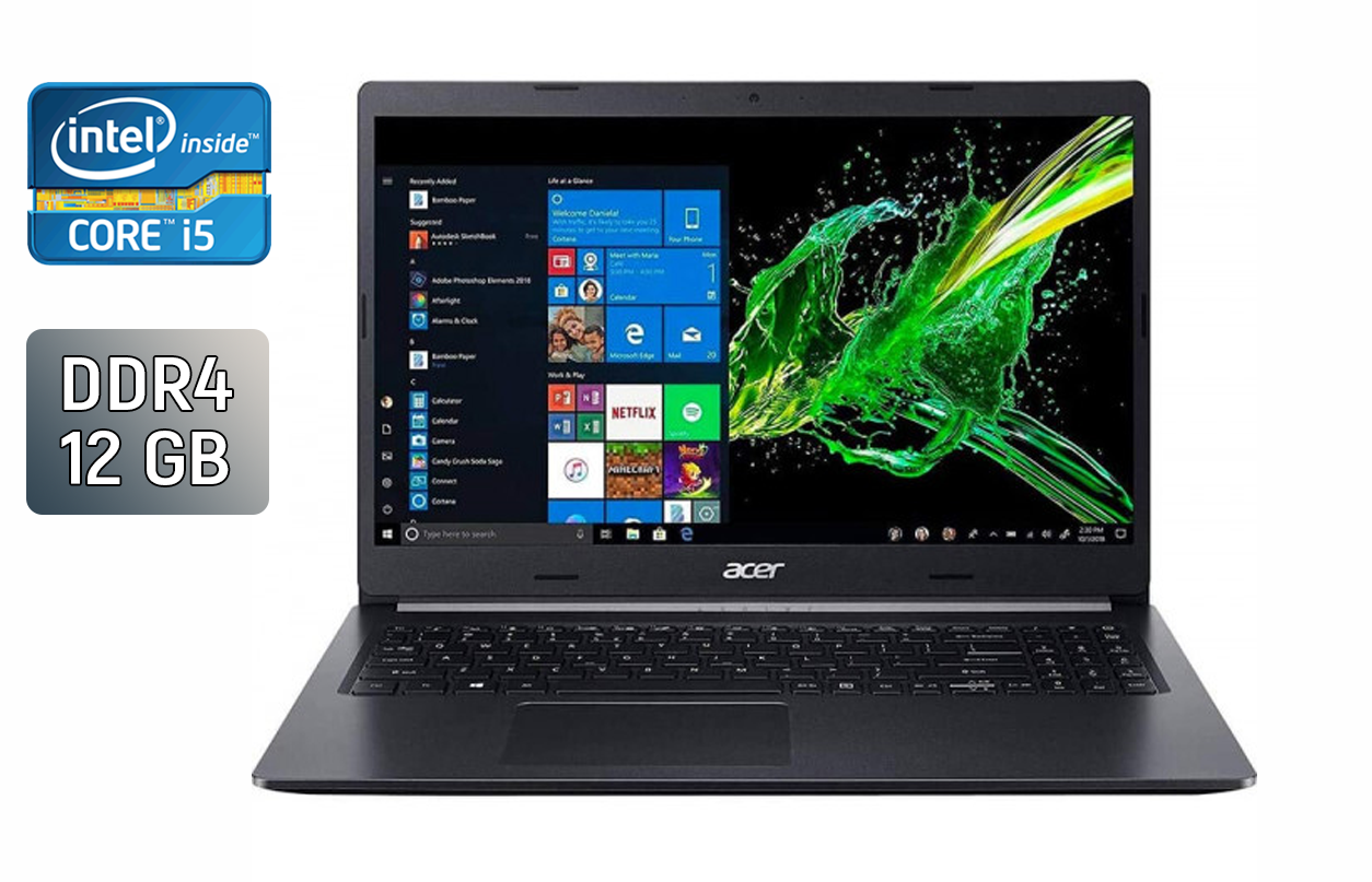 Ноутбук Acer Aspire 5 A515-54 / 15.6" (1920x1080) IPS / Intel Core i5-10210U (4 (8) ядра по 1.6 - 4.2 GHz) / 12 GB DDR4 / 512 GB SSD / Intel UHD Graphics / WebCam / Windows 10