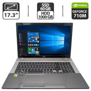 Ноутбук Acer Aspire V3-771G / 17.3" (1600x900) TN / Intel Core i7-2620M (2 (4) ядра по 2.7 - 3.4 GHz) / 8 GB DDR3 / 60 GB SSD + 1000 GB HDD / nVidia GeForce 710M, 2 GB GDDR3, 64-bit / WebCam / DVD-ROM
