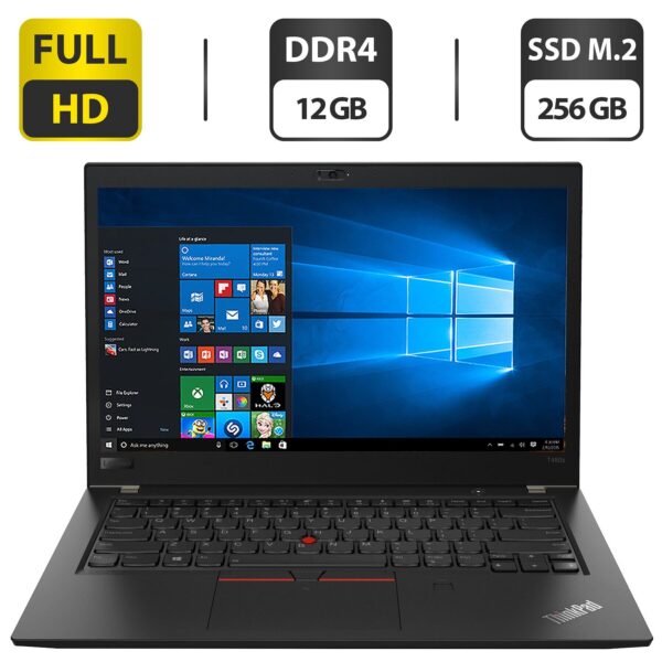 Ноутбук Lenovo ThinkPad T480s / 14" (1920x1080) TN / Intel Core i5-8250U (4 (8) ядра по 1.6 - 3.4 GHz) / 12 GB DDR4 / 256 GB SSD M.2 / Intel UHD Graphics 620 / WebCam + Бездротова мишка