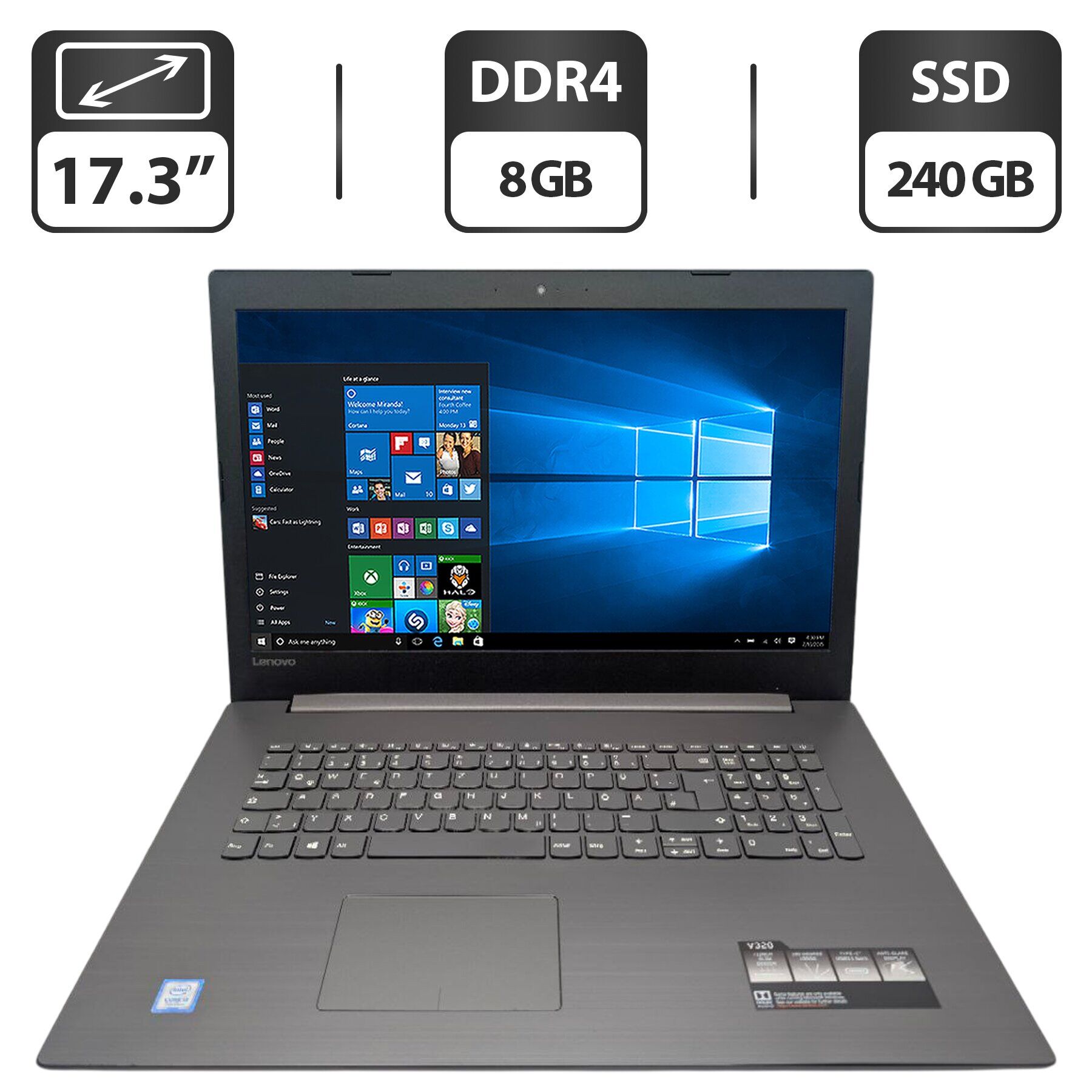 Ноутбук Lenovo V320-17 / 17.3" (1600x900) TN / Intel Core i3-7130U (2 (4) ядра по 2.7 GHz) / 8 GB DDR4 / 240 GB SSD / Intel HD Graphics 620 / WebCam / DVD-ROM