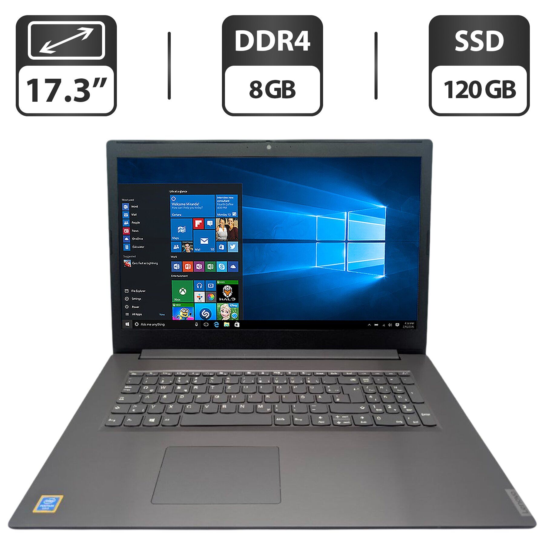 Ноутбук Lenovo V340-17 / 17.3" (1600x900) TN / Intel Pentium Gold 5405U (2 (4) ядра по 2.3 GHz) / 8 GB DDR4 / 120 GB SSD / Intel UHD Graphics / WebCam / DVD-ROM