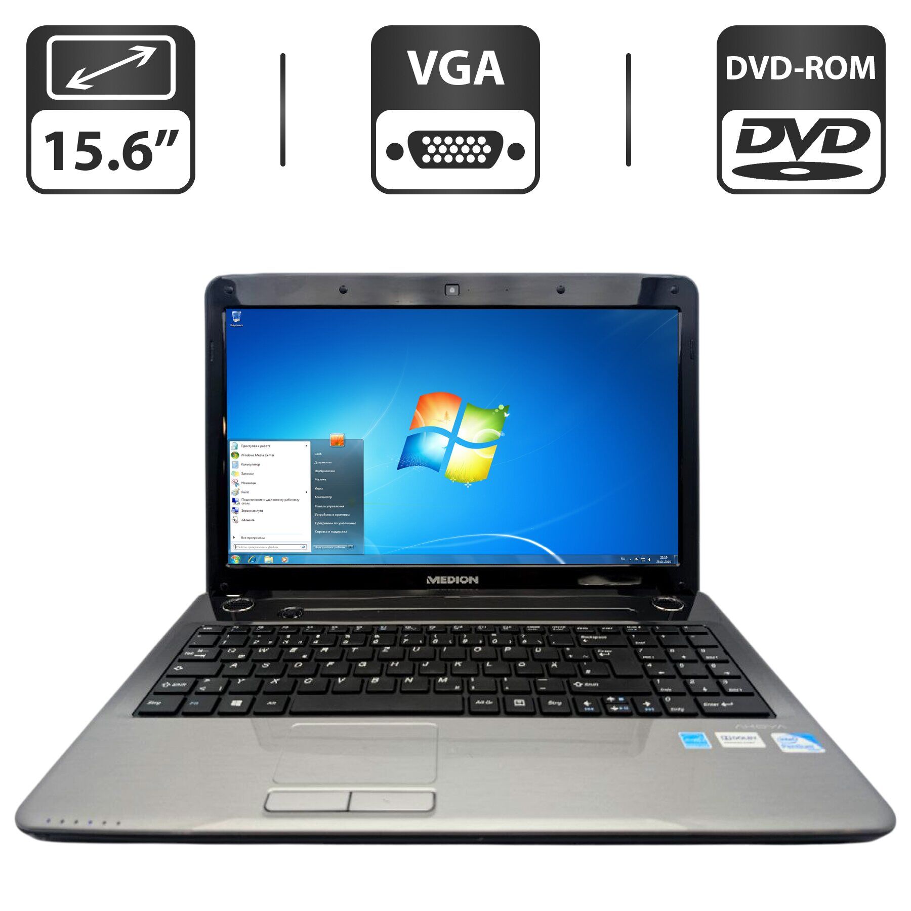 Ноутбук Medion Akoya E6234 / 15.6" (1366x768) TN / Intel Pentium 2020M (2 ядра по 2.4 GHz) / 6 GB DDR3 / 500 GB HDD / Intel HD Graphics / WebCam / DVD-ROM