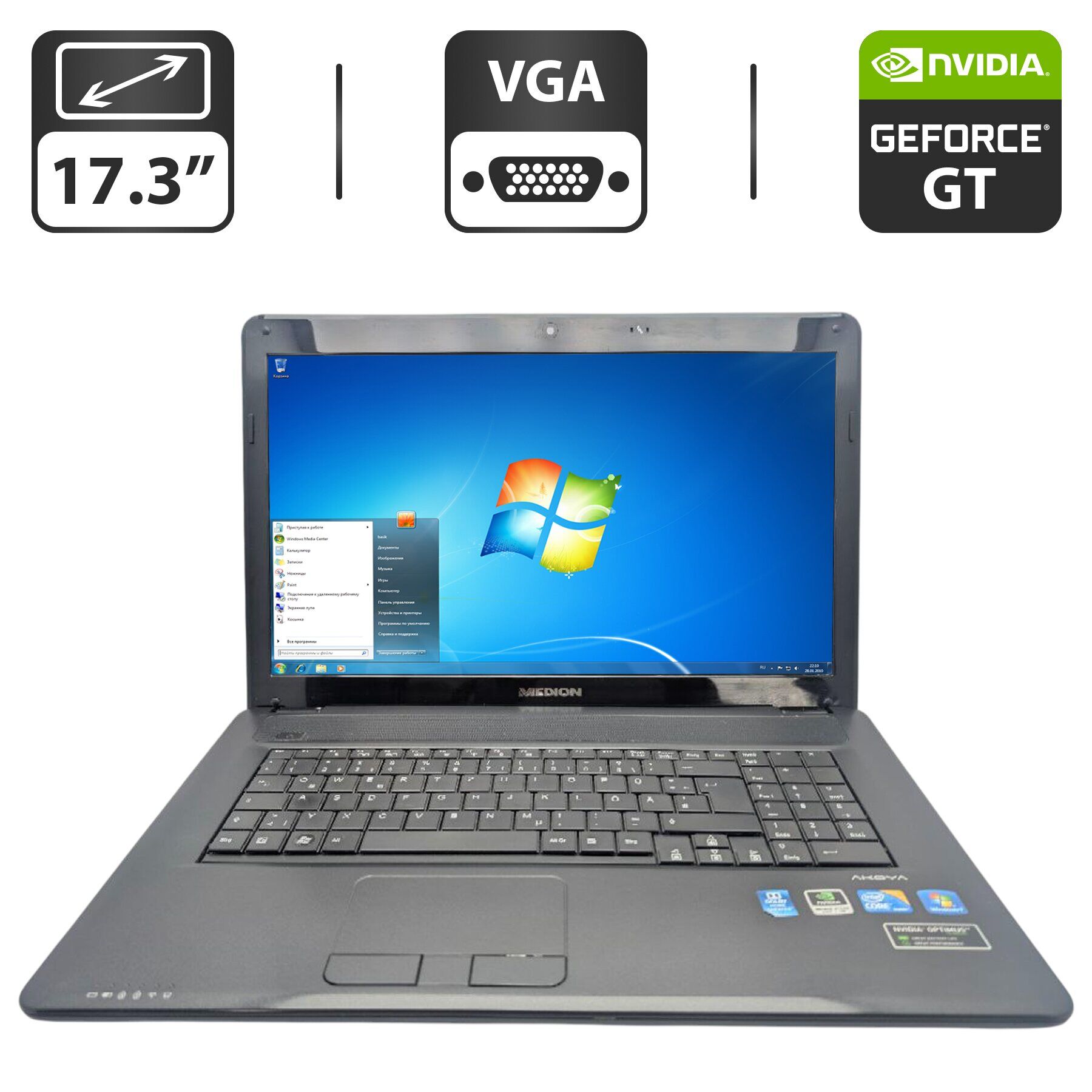 Ноутбук Medion Akoya P7618 / 17.3" (1600x900) TN / Intel Core i5-480M (2 (4) ядра по 2.66 - 2.93 GHz) / 6 GB DDR3 / 750 GB HDD / nVidia GeForce GT 540M, 1 GB GDDR3, 128-bit / WebCam / АКБ не тримає