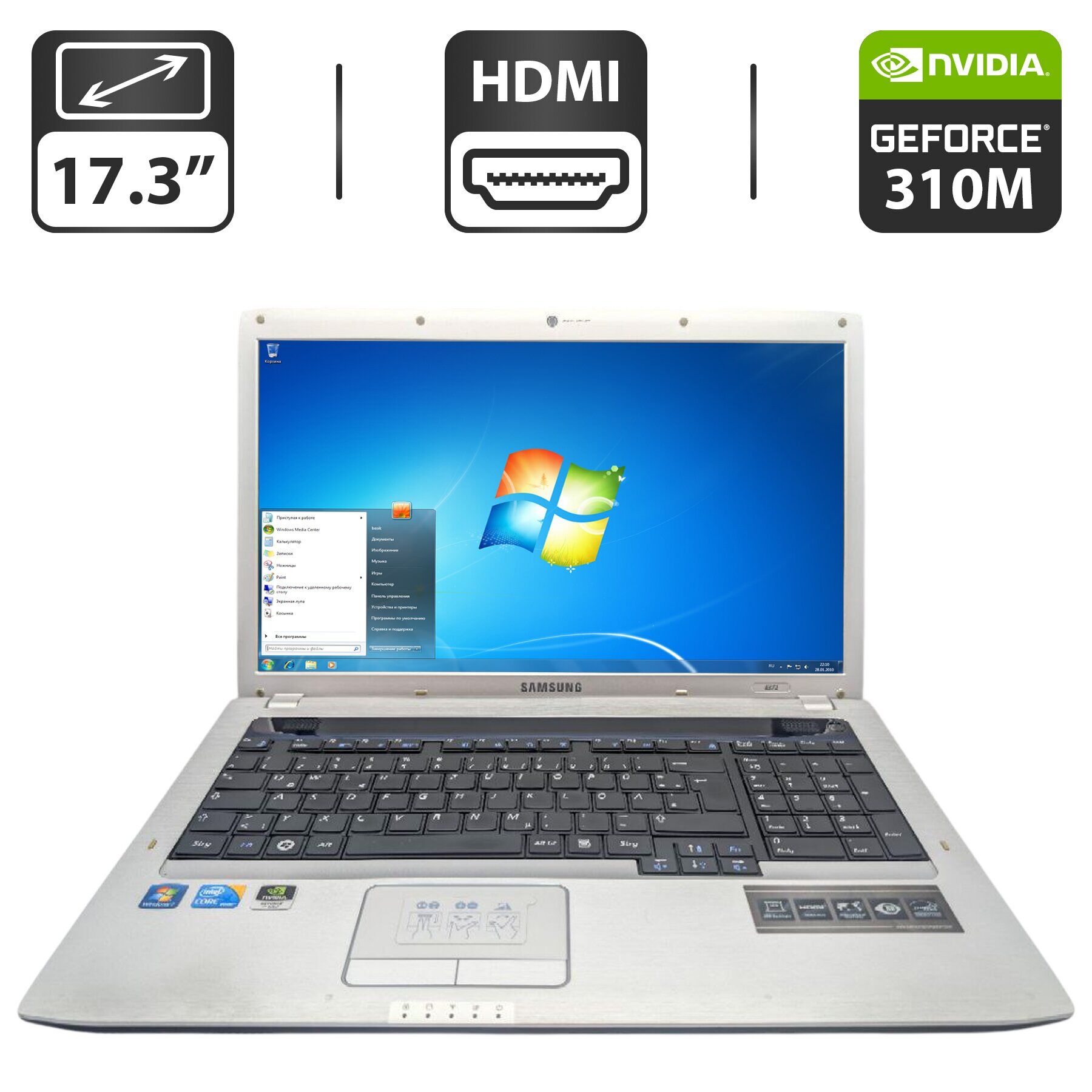 Ноутбук Samsung E372 / 17.3" (1600x900) TN / Intel Core i3-370M (2 (4) ядра по 2.4 GHz) / 6 GB DDR3 / 500 GB HDD / nVidia GeForce 310M, 512 MB GDDR3, 64-bit / WebCam / DVD-ROM